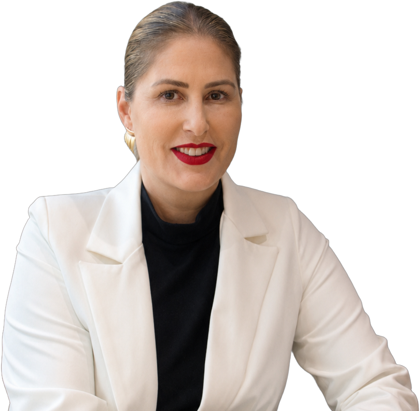 Dra. Ruth Hensel, especialista em harmonização facial, olhando para a câmera
